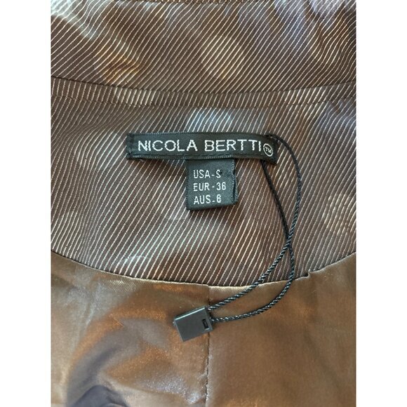Nicola Bertti Jacket Size Small Metallic Brown Dotted Belted Missing Button NEW - Picture 10 of 11